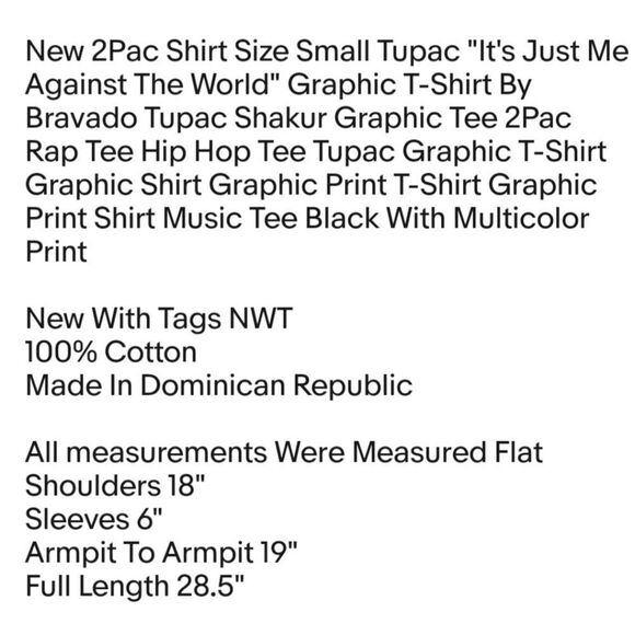New 2Pac Shirt Size Small Tupac "It's Just Me Against The World" Graphic T-Shirt - Picture 2 of 7